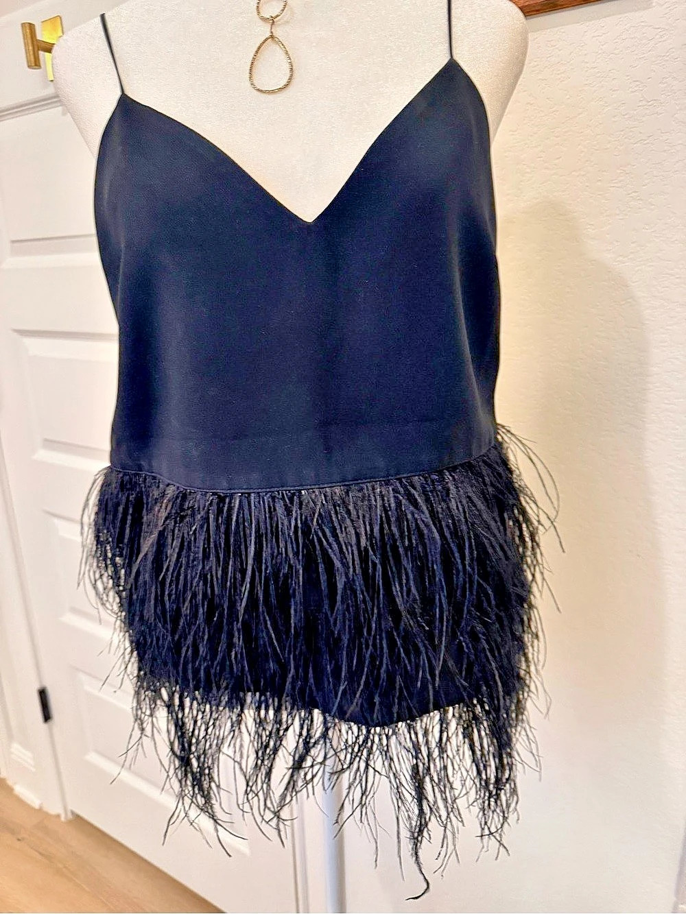 Elizabeth and James Feather Trim Camisole in Black Size Medium Like New